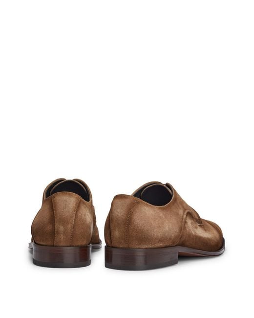 Boss Brown Italian-made Suede Derby Shoes With Cap-toe Detail for men