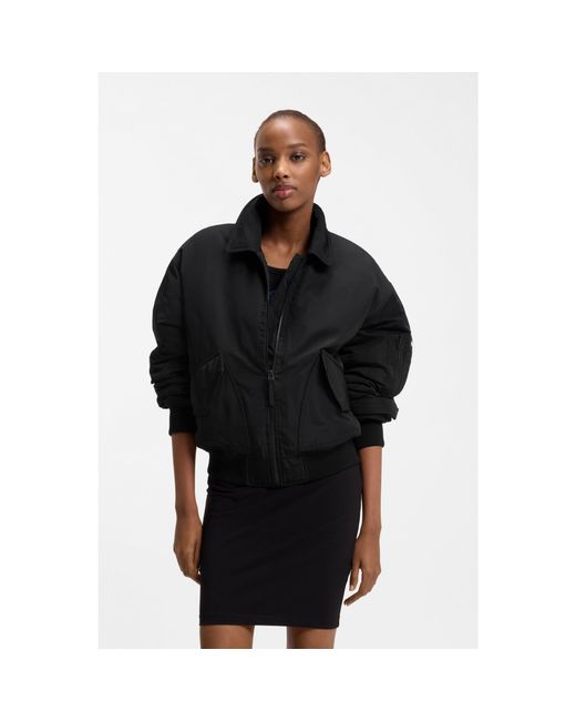 HUGO Black Water-Repellent Bomber Jacket With Zipped Sleeve Pocket