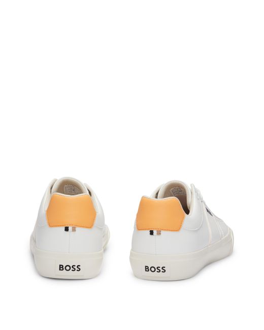Baskets à lacets avec semelle cupsole et logo contrastant Boss pour homme en coloris White