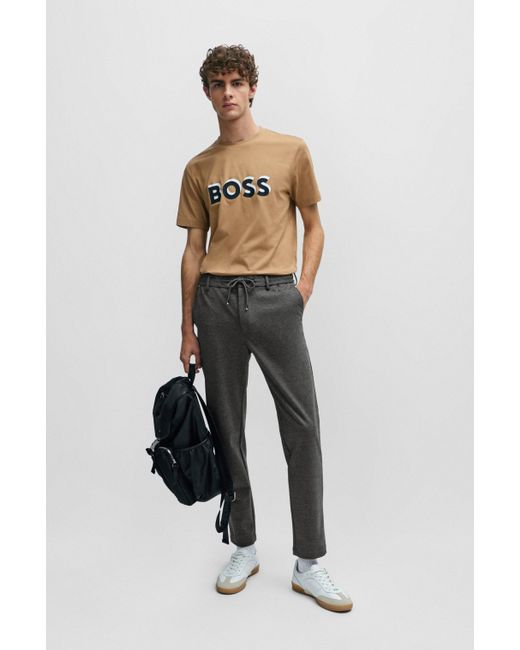 Boss Gray Regular-fit Trousers In Printed Jersey for men