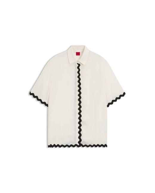 HUGO White Relaxed-Fit Blouse With Contrast Zigzag Tape