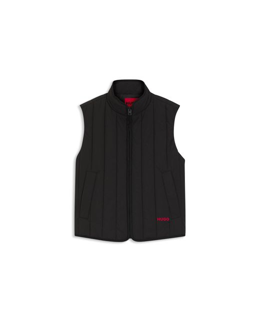 HUGO Black Vertical-Quilted Gilet With Logo Detail for men