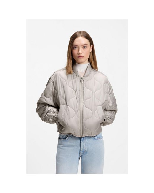 HUGO Gray Water-Repellent Jacket With Onion Quilting