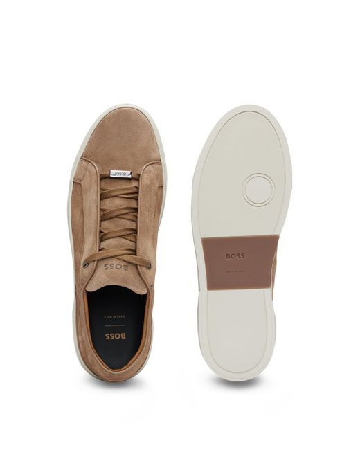 Boss Brown Gary Suede Low-top Trainers With Branded Lace Loop for men