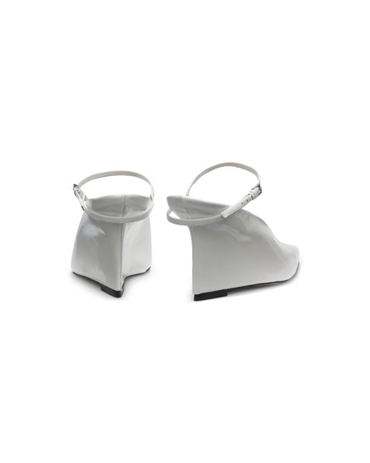 Boss White Glossy Leather Mules With Wedge Heel And Strap