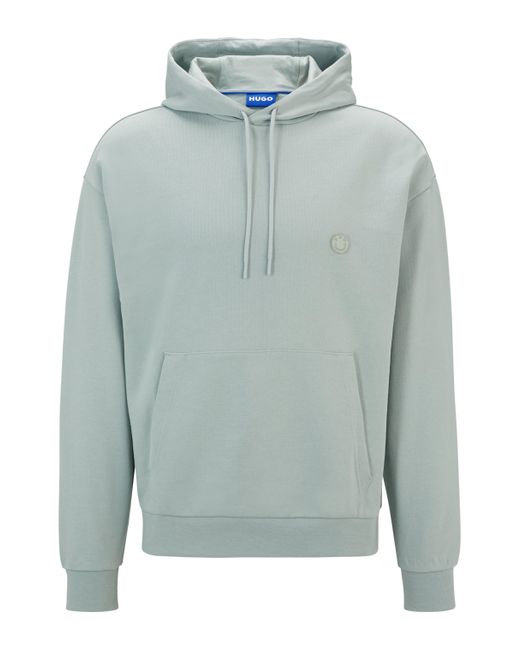 HUGO Blue Cotton-terry Hoodie With Smiley-face Logo for men