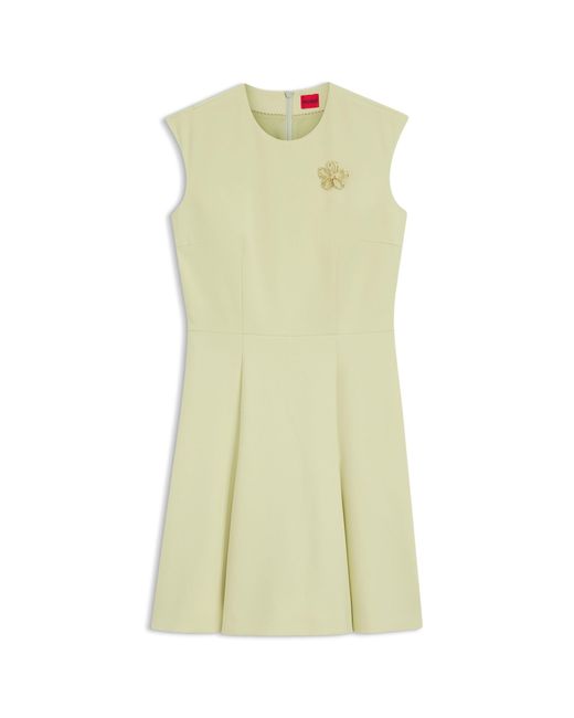 HUGO White Sleeveless Dress With-Tone Flower Brooch