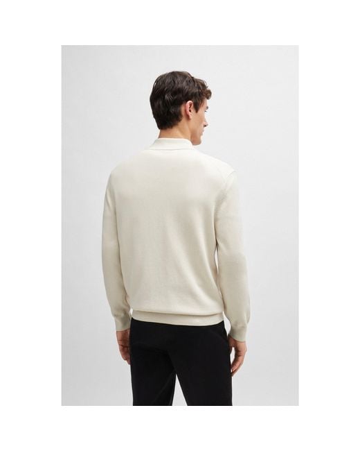 Boss White Knitted Zip-Up Cardigan for men
