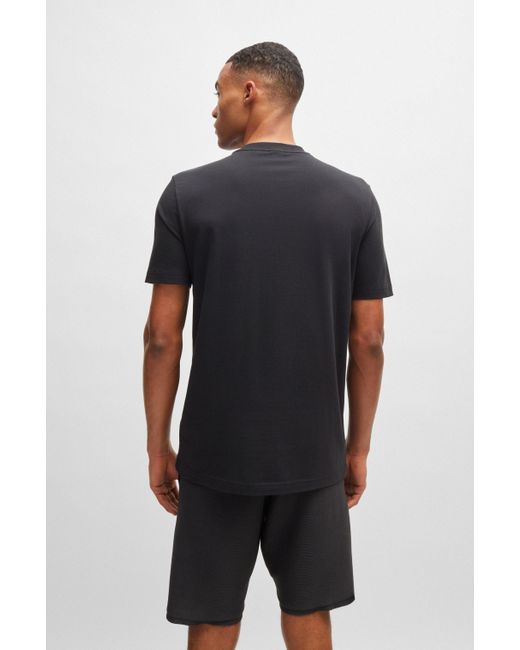 T-shirt Regular en coton stretch avec logo contrastant Boss pour homme en coloris Black