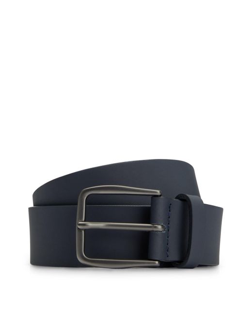 Boss Blue Italian-leather Belt With Tonal Buckle for men