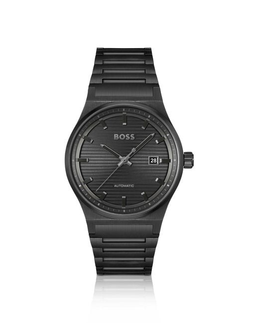 Boss Black-plated Automatic Watch With Groove-textured Dial for men