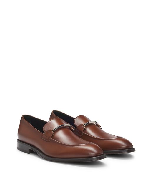 Boss Brown Leather Loafers With Branded Hardware for men