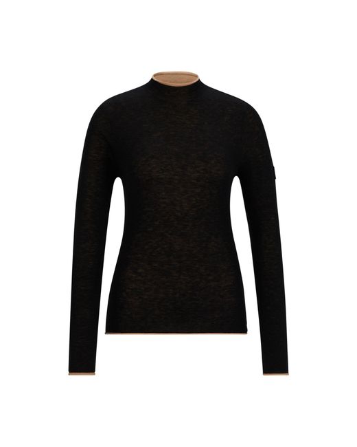 Boss Black Equestrian Soft-Knit Sweater With Two-Tone Effect