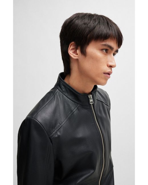 HUGO Extra-slim-fit Leather Jacket With Red Lining in het Black voor heren