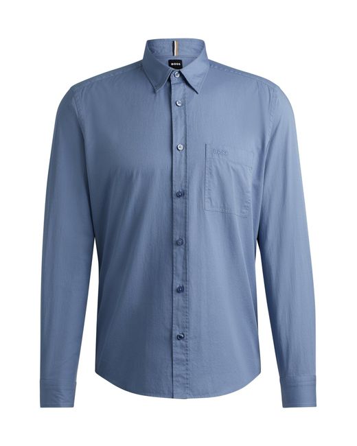 Boss Blue Regular-fit Shirt In Washed Cotton Twill for men