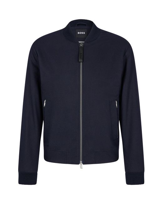 BOSS by HUGO BOSS Wool Slim-fit Bomber Jacket With Ribbed Trims in Dark ...