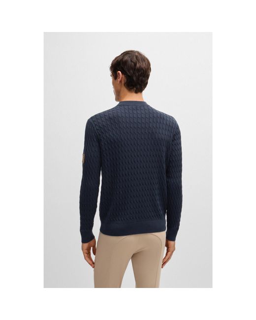 Boss Blue Equestrian Cotton Sweater With Cable Structure for men