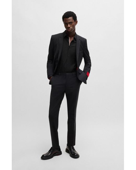 HUGO Black Slim-fit Shirt In Easy-iron Cotton Poplin for men