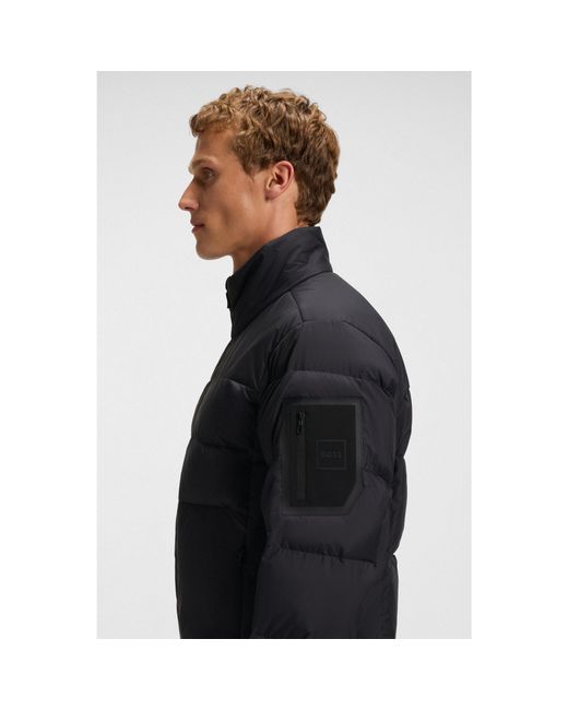 Boss Blue Water-Repellent Down Jacket With Sleeve Pocket for men