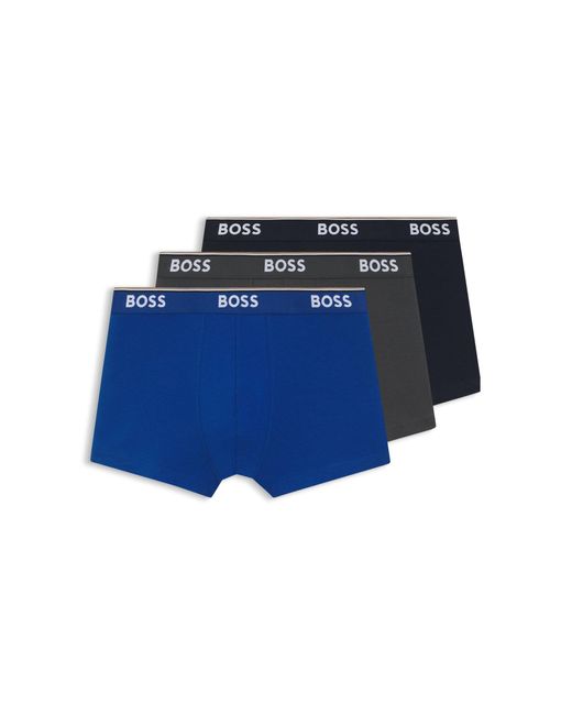 Lot de trois boxers courts en coton stretch ornés de logos à la taille Boss pour homme en coloris Blue
