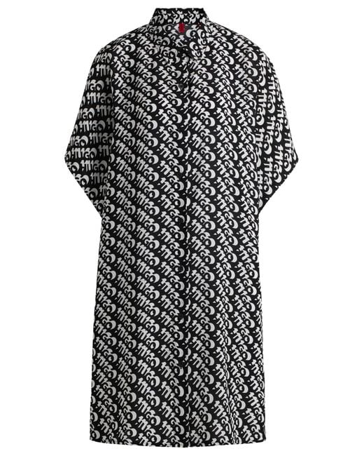 HUGO Black Short-sleeved Beach Dress With All-over Logo Print
