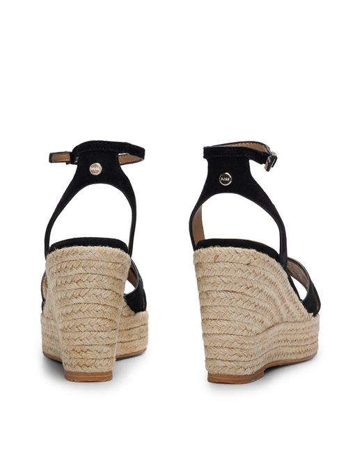 Boss Black Suede Wedge Sandals With Ankle Strap
