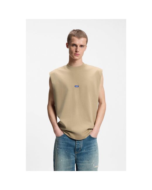 HUGO Green Sleeveless Cotton T-Shirt With Logo Patch for men