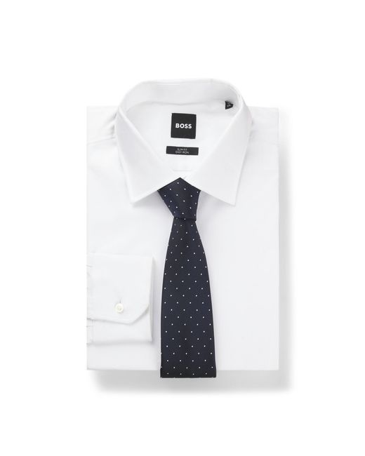Boss Blue Silk-Blend Tie With Dot Pattern for men