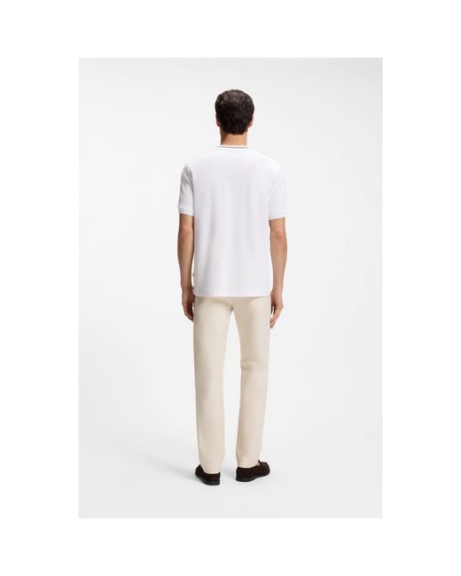 Boss White Cotton-Piqué T-Shirt With Striped Collar for men