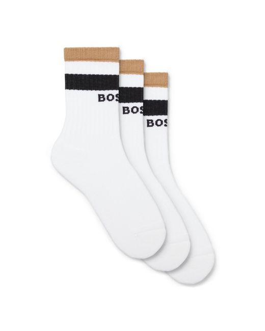 Boss White Three-Pack Of Short-Length Socks With Signature Stripes for men
