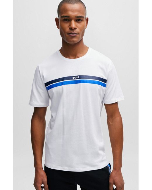 Boss White Logo-stripe Pyjama T-shirt In Stretch-cotton Jersey for men