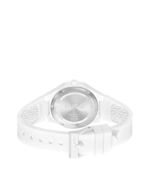 Montre à cadran blanc mat et bracelet en silicone logoté HUGO en coloris White
