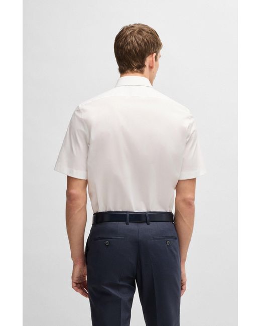 Boss Regular-Fit Hemd Aus Elastischer Baumwoll-Popeline Mit Bügelleichtem Finish in White für Herren