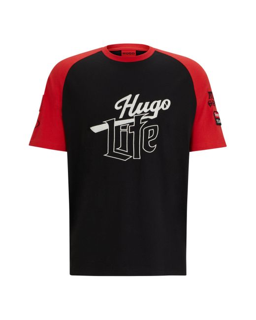 HUGO Red Cotton-jersey T-shirt With Logo Artwork for men