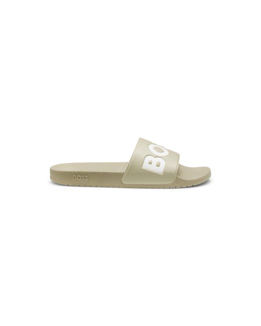 Boss Natural Italian-Made Slides With Large Logo Detail for men