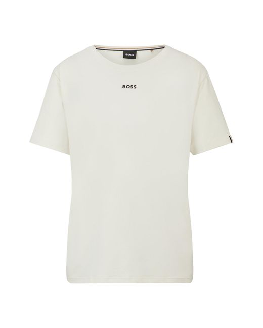 Boss White Logo-print Pyjama T-shirt In Stretch-cotton Jersey