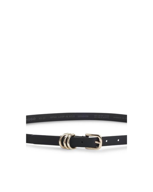 HUGO Black Italian Leather Belt With-Tone Hardware