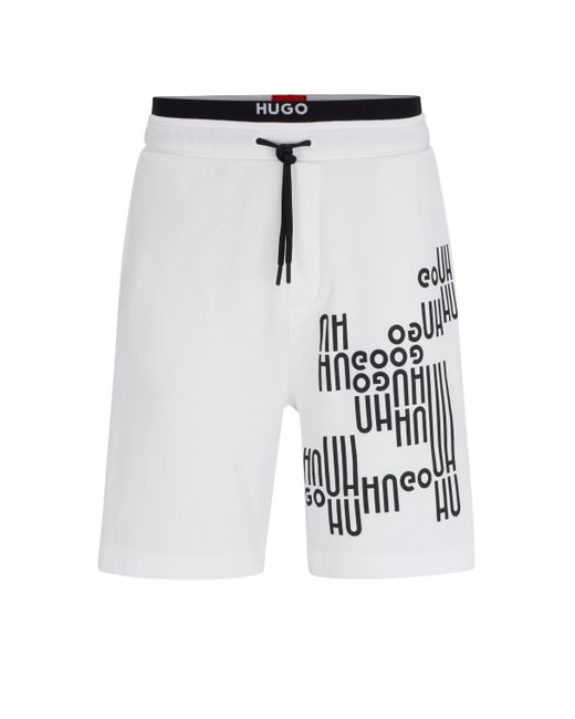 HUGO Shorts Van Katoenen Badstof Met Trekkoord En Logoprint in het White voor heren