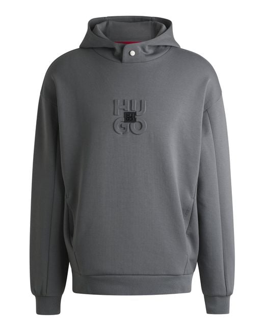 HUGO Hoodie Van Een Interlocked Katoenmix Met Tweedelige Logo's in het Gray voor heren