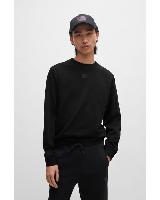 HUGO Sweater Met Logodetail Van Katoenen Badstof in het Black voor heren