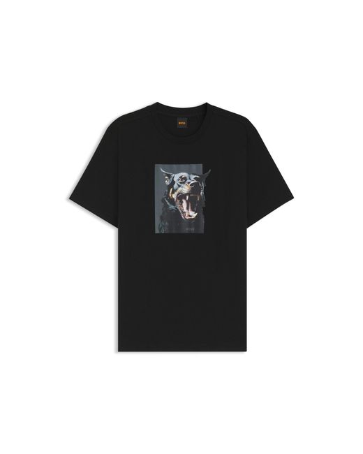 Boss Black Cotton-Jersey T-Shirt With Animal Artwork for men