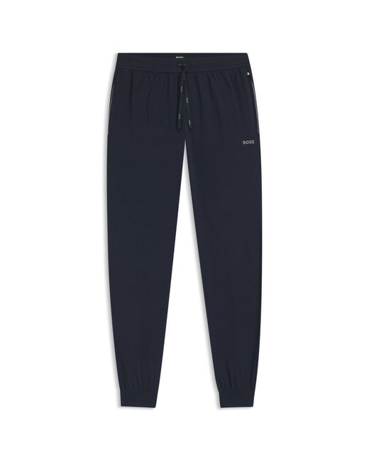 Boss Blue Stretch-Cotton Tracksuit Bottoms With Embroidered Logo for men