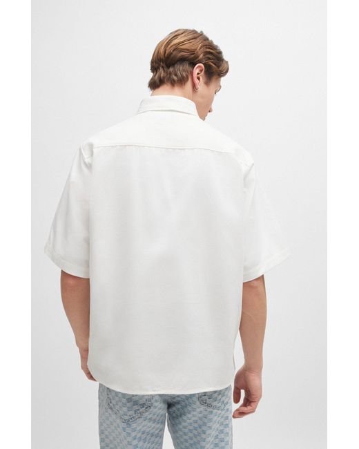 HUGO White Loose-fit Shirt In Cotton Twill With Logo Patch for men
