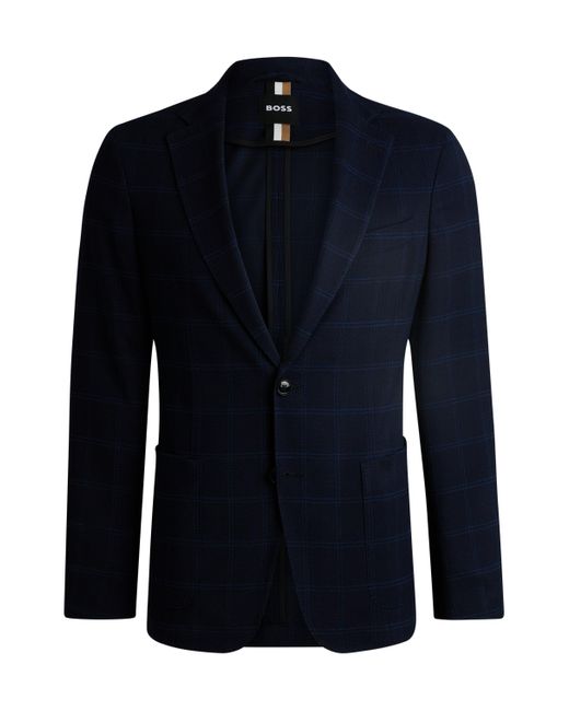 Boss Blue Slim-fit Jacket In Checked Stretch Cloth for men