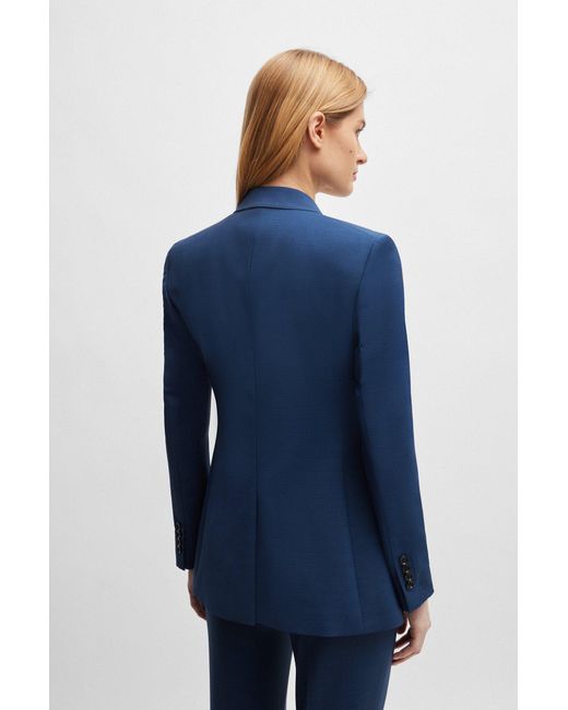 Boss Blue Regular-fit Jacket In Melange Virgin Wool