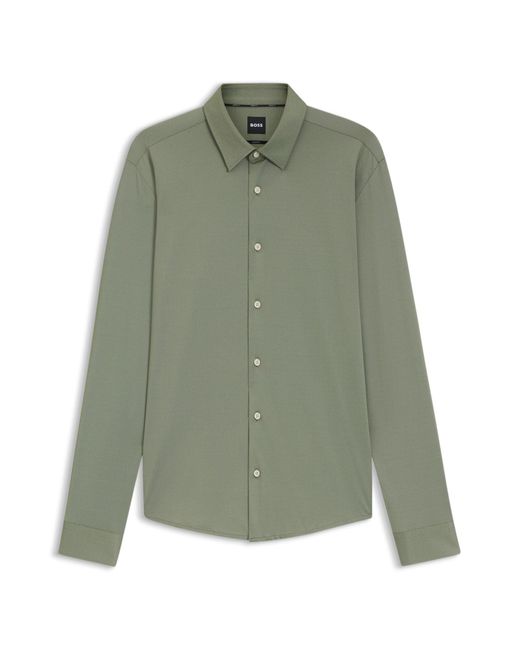 Boss Slim-Fit Hemd Aus Funktionalem Stretch-Gewebe Mit Struktur in Green für Herren
