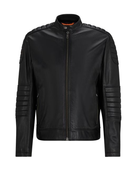 Boss Gray Regular-fit Jacket In Lamb Leather With Quilting Detail for men