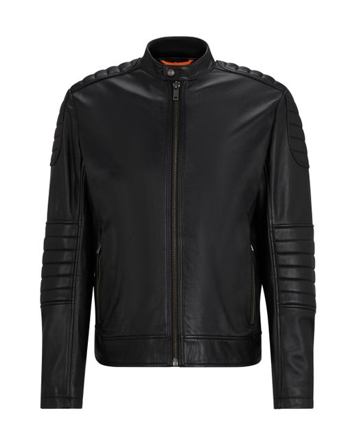 Boss Regular-Fit Jacke aus Leder mit gesteppten Details in Black für Herren