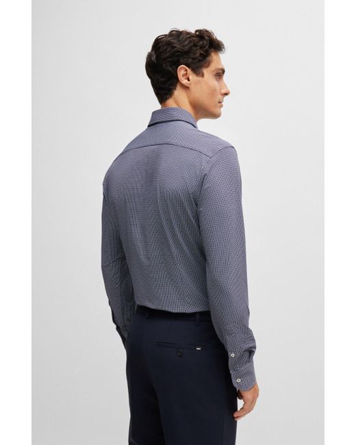 Chemise Slim en matière stretch performante à imprimé géométrique Boss pour homme en coloris Blue
