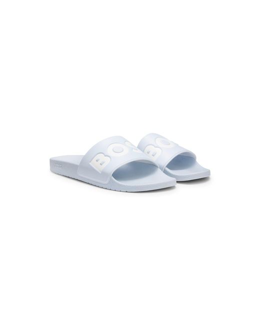 Boss Blue Italian-Made Slides With Large Logo Detail for men